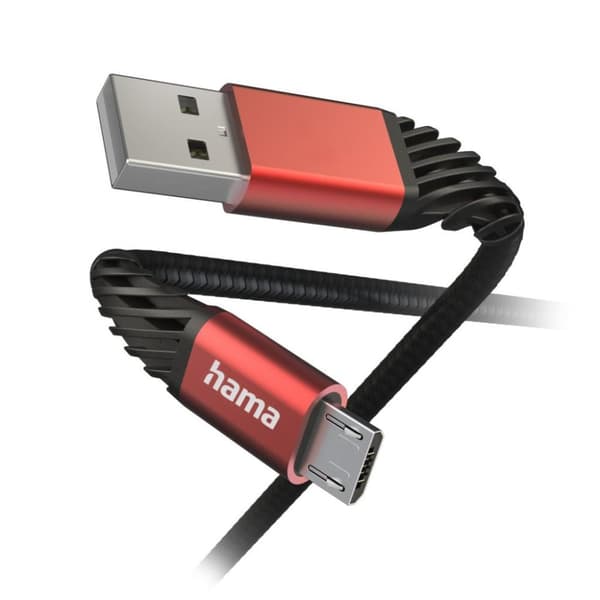 Hama Laddkabel Extreme USB-A - Micro USB 1,5 M Nylon Svart/röd