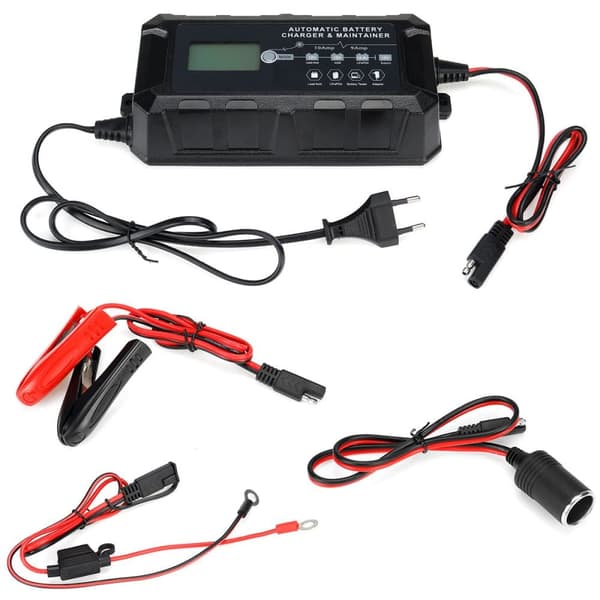 Bilbatterioplader 10A 12V-14V bilbatterioplader bil vedligeholdelsesoplader med LCD-skærm motorcykel batterioplader