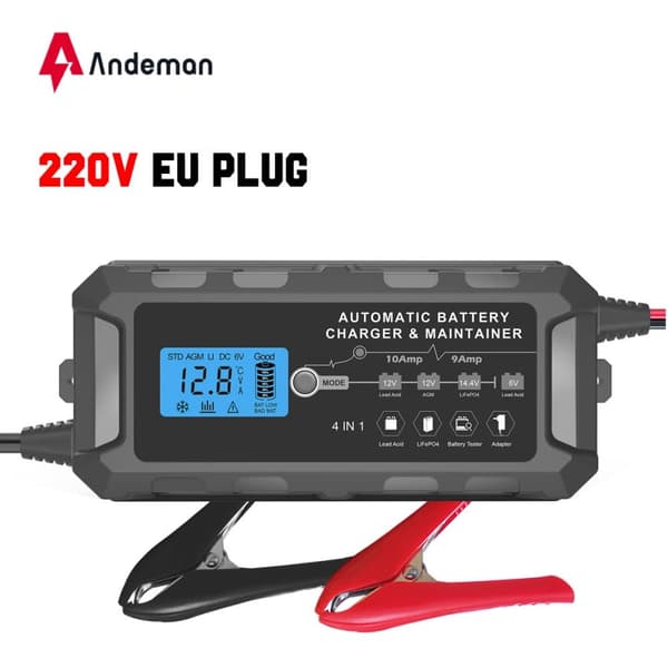 Auton akkulaturi 10A 12V-14V auton akkulaturi autolaturi LCD-näytöllä moottoripyörän akkulaturi
