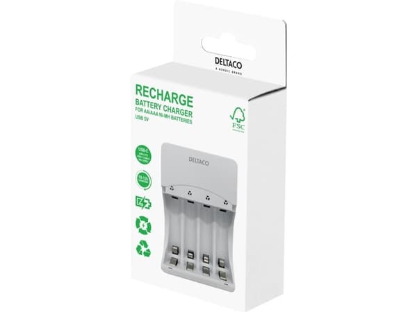 DELTACO Ultimate - Batterilader - (for 4xAA/AAA) - 4 x batterier lader - hvit