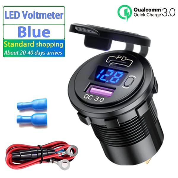12V USB-portar, USB Laddare till bil, 48W + voltmätare
