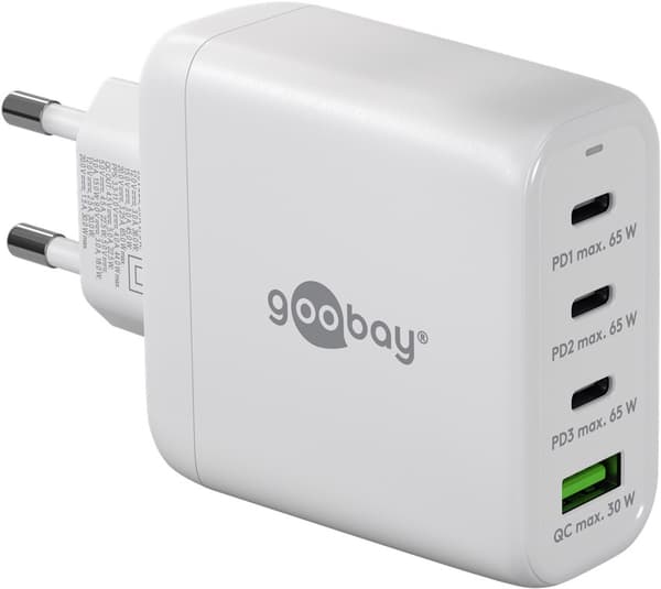 USB-C™ PD GaN moniporttinen pikalaturi (68 W) valkoinen