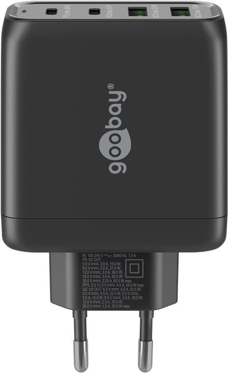 USB-C™ PD GaN moniporttinen pikalaturi (68 W) musta