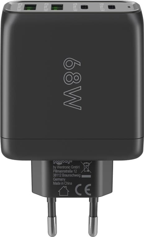 USB-C™ PD GaN moniporttinen pikalaturi (68 W) musta