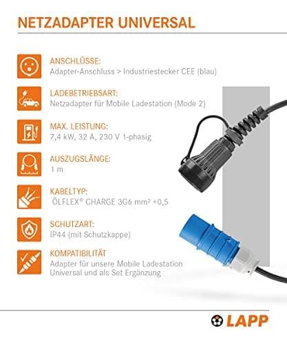 LAPP MOBILITY CEE universell laddningsadapter, upp till 7,4 kW, 1-fas (64704)
