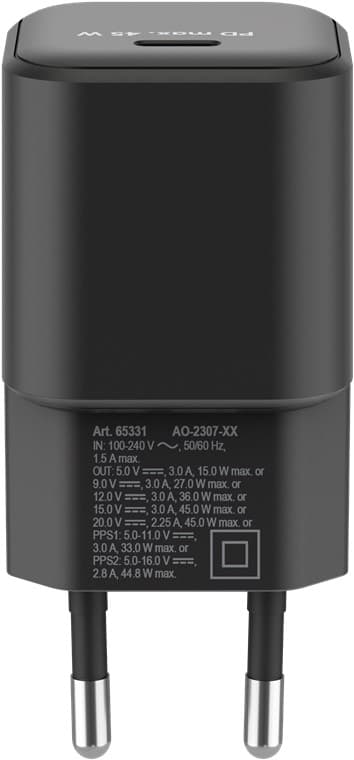 USB-C™ PD GaN hurtiglader Nano (45 W) svart