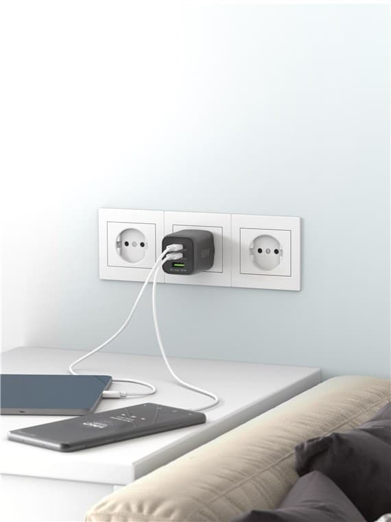 USB-C™ PD GaN multiport hurtiglader Nano (65 W) svart