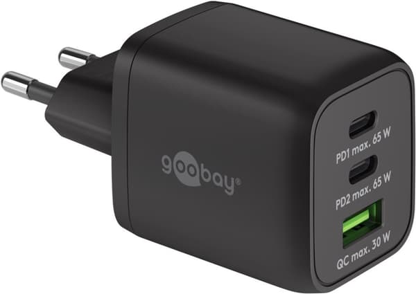 USB-C™ PD GaN multiport hurtiglader Nano (65 W) svart