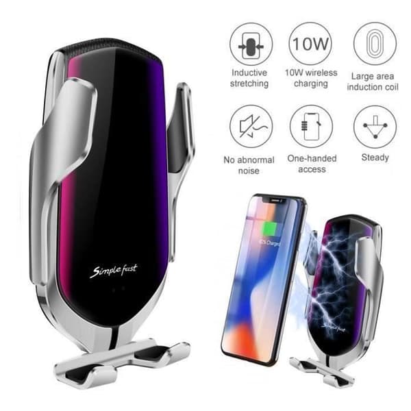 Qi trådlös billaddare Automatisk fastspänning 10W Snabbladdning 360 graders rotation Luftventil Bilhållare för Iphone