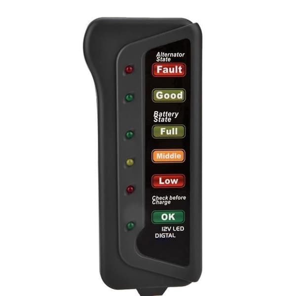 Batteritestare - Universal - 12V - 6 LED-display - Grå färg - Gnistfri säkerhet
