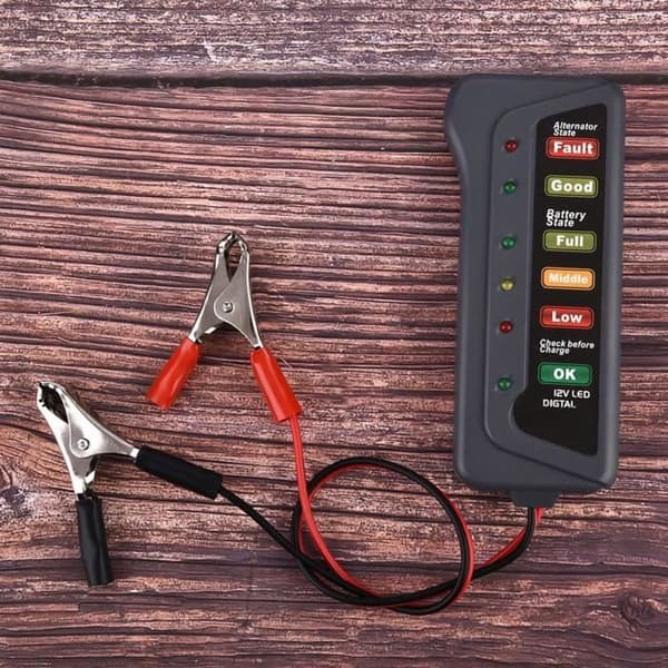 Batteritestare - Universal - 12V - 6 LED-display - Grå färg - Gnistfri säkerhet