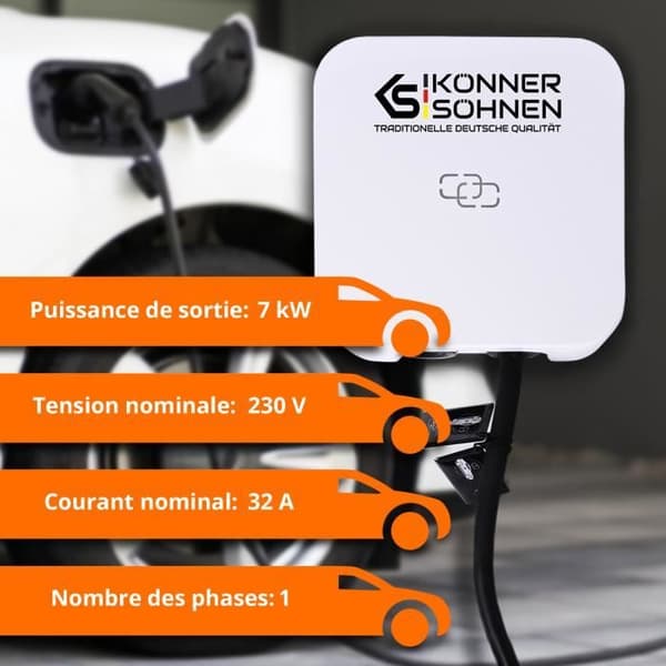Laddstation för elfordon KS P32/1, effekt 7 kW, Typ 2, märkström 32A, spänning 230 V, kabel 5m