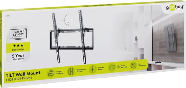 Goobay TV-väggfäste Basic TILT (M) för TV-apparater från 32 till 55 tum (81-140 cm), lutbar upp till 35 kg