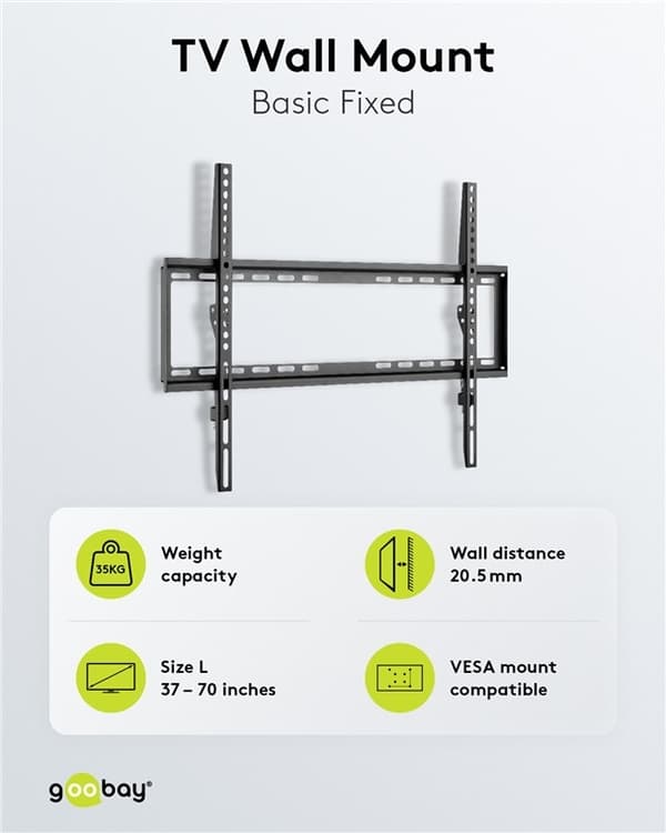 Goobay TV vægbeslag Basic FIXED (L) til tv-apparater fra 37 til 70 tommer (94-178 cm) op til 35 kg