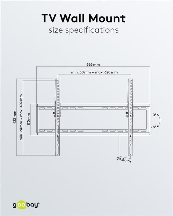 Goobay TV vægbeslag Basic TILT (L) til tv-apparater fra 94-178 cm (37 til 70 tommer), kan vippes op til 35 kg