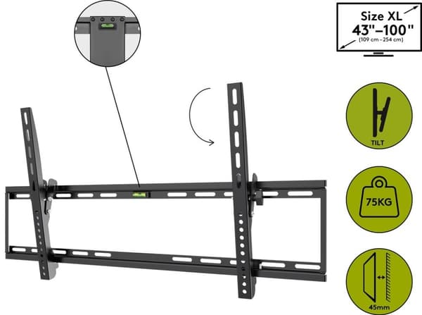 Goobay TV-väggfäste Basic TILT (XL) för TV-apparater från 43 till 100 tum (109-254 cm), vippbar upp till 75 kg