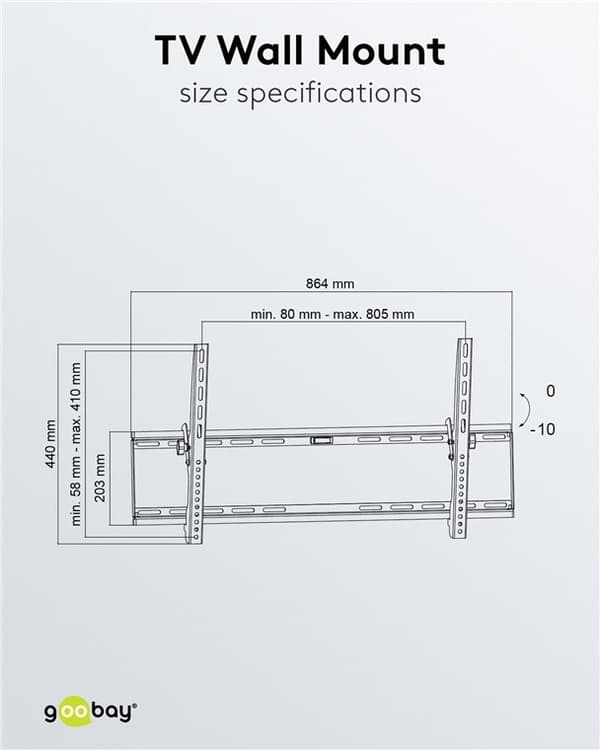 Goobay TV-väggfäste Basic TILT (XL) för TV-apparater från 43 till 100 tum (109-254 cm), vippbar upp till 75 kg