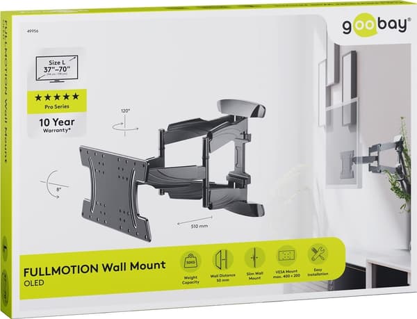 Goobay TV vægbeslag OLED FULLMOTION (L) specielt til OLED-tv'er fra 37 til 70 tommer (94-178 cm), fuldt bevægelig (drejelig og vippelig) op til 30 kg