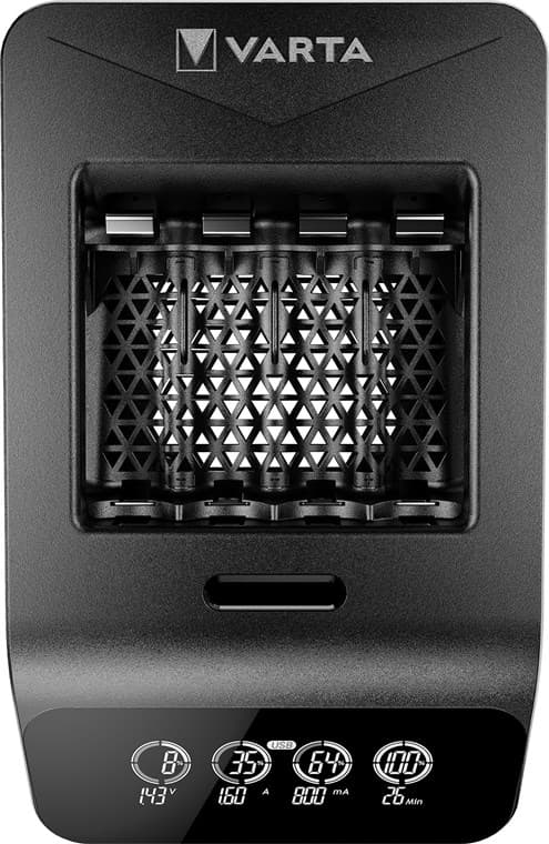 Varta LCD Smart Charger+ (typ 57684) inkl. 4x AA 2100 mAh laddar upp till 4x AA-batterier eller AAA-batterier (NiMH) samtidigt