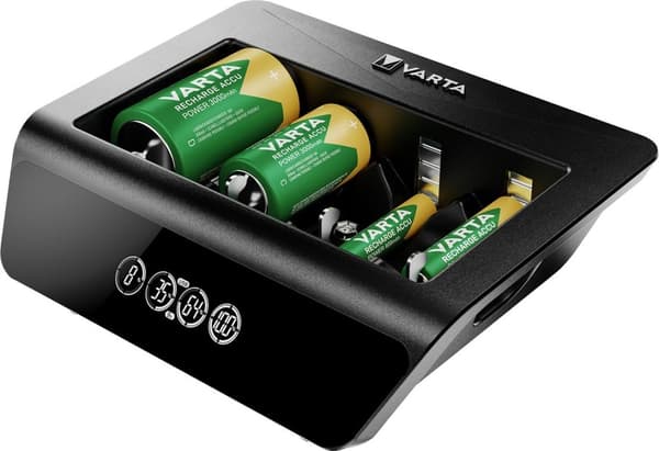 Varta LCD Universal Charger+ (typ 57688) laddar 1x 9 V-batteri eller upp till 4x AA-batterier, AAA-batterier, C- eller D-batterier (NiMH) samtidigt