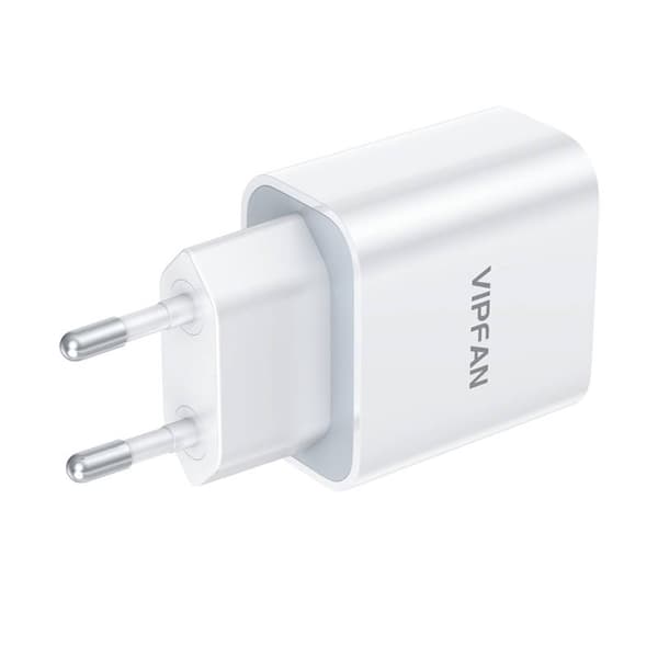 Wall charger Vipfan E04, USB-C, 20W, QC 3.0 + Lightning cable (white)