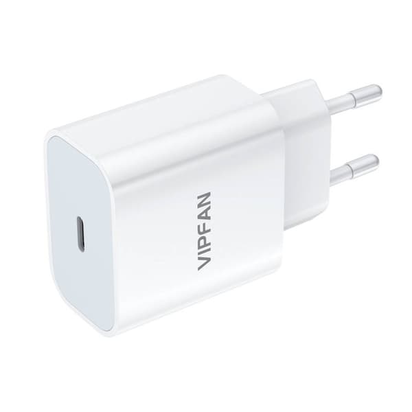 Wall charger Vipfan E04, USB-C, 20W, QC 3.0 + Lightning cable (white)