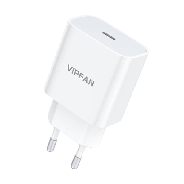 Wall charger Vipfan E04, USB-C, 20W, QC 3.0 + Lightning cable (white)