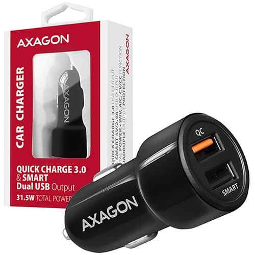 AXAGON PWC-QC5 car charger Smart 5V 2,4A + QC3.0, 30W, black Sort