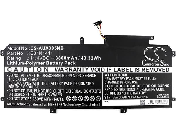 Laptop Battery C31N1411 for Asus ZenBook UX305C UX305CA UX305F UX305FA  11,4V 3800mAh   CAMERON SINO