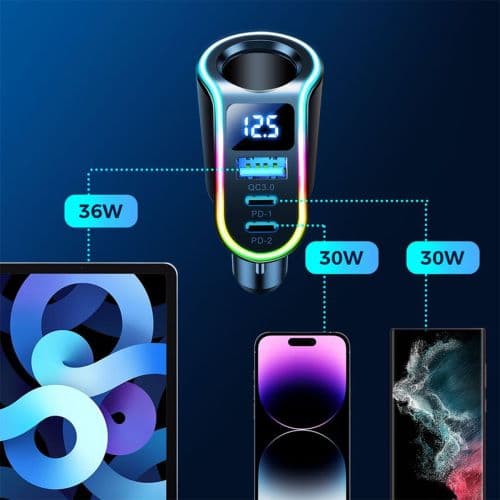 Joyroom Car Charger 4-in-1, Bluetooth Fm Transmitter C+C+U+Cigarette, PD 150W, Black (JR-CL21)
