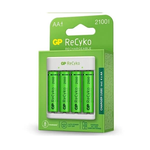 GP ReCyko 4-Slot E411 USB Charger (w/ 4's 2100mAh AA Batteries)