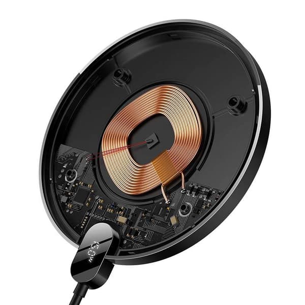 Inductive wireless charger Baseus Digital LED  15W (black) Sort