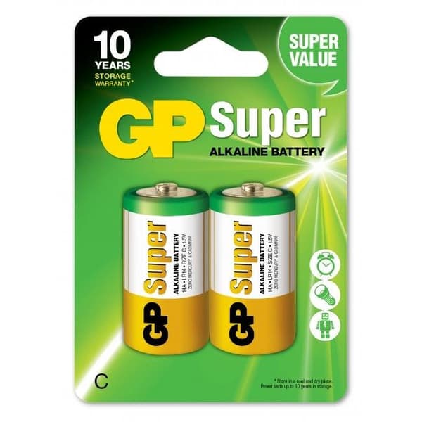 Baterie GP Batteries, Super Alcalina C (LR14) 1.5V alcalina, blister 2 buc. "GP14A-2UE2" "GPPCA14AS003" - 16370 (timbru verde 0.20 lei)