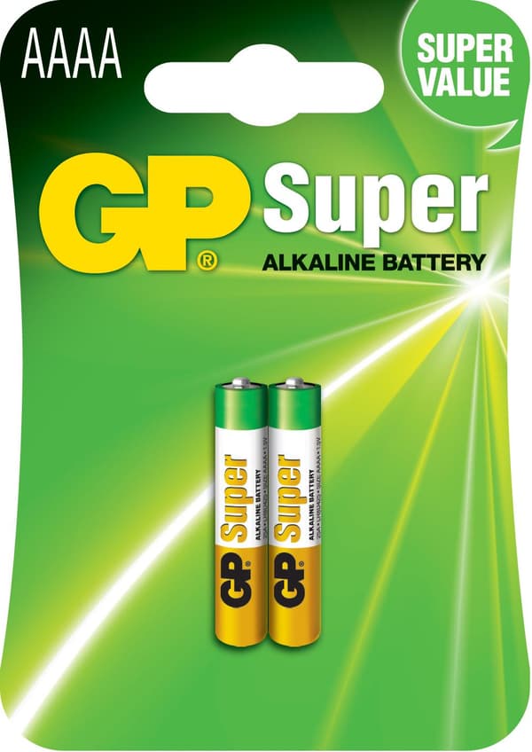GP Super Alkaline Battery, Size AAAA, 25A/LR61, 2-pack