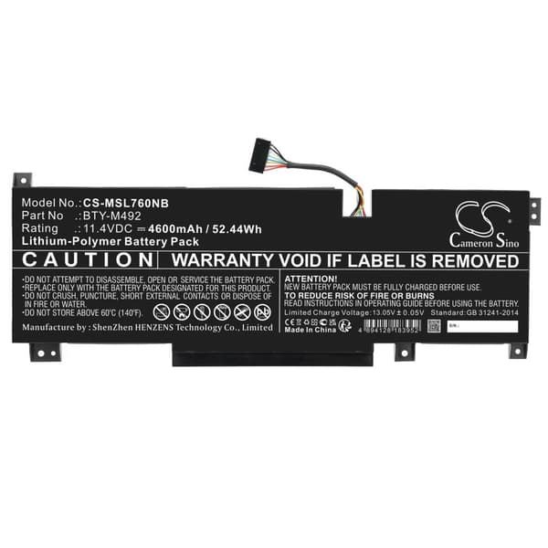Laptop Battery for MSI Katana GF76 11UD-050 CS-MSL760NB BTY-M492 11,4V 4600mAh CAMERON SINO