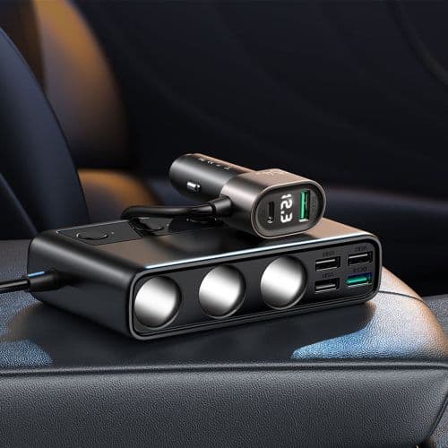 Joyroom Car Charger 9-in-1, (C+U+U+U+U+U+ 3 cigarette lighter socket) 154W, Black (JR-CL06)