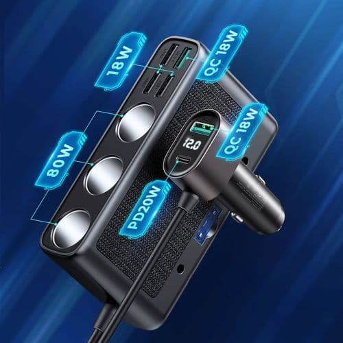 Joyroom Car Charger 9-in-1, (C+U+U+U+U+U+ 3 cigarette lighter socket) 154W, Black (JR-CL06)