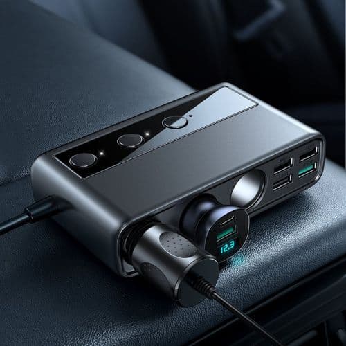 Joyroom Car Charger 9-in-1, (C+U+U+U+U+U+ 3 cigarette lighter socket) 154W, Black (JR-CL06)