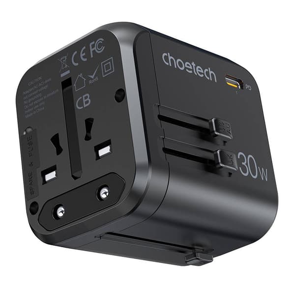 Travel wall charger Choetech PD5008, 3xUSB-A, 1xUSB-C, GaN, 30W, US/EU/UK/AU (black)