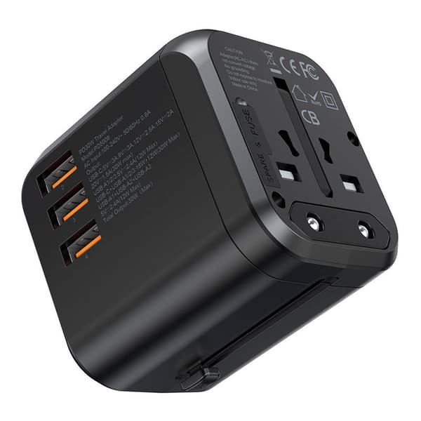 Travel wall charger Choetech PD5008, 3xUSB-A, 1xUSB-C, GaN, 30W, US/EU/UK/AU (black)