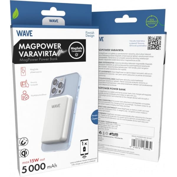 Wave MagPower -lisävirta, 5 000 mAh, valkoinen