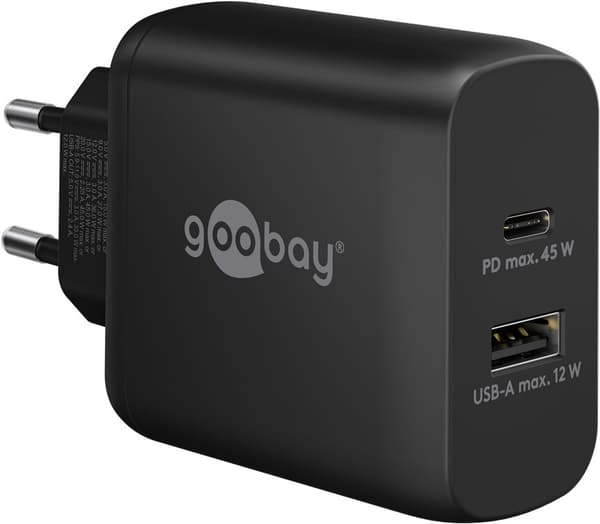 USB-C™ PD GaN Dobbel hurtiglader (45 W) Svart