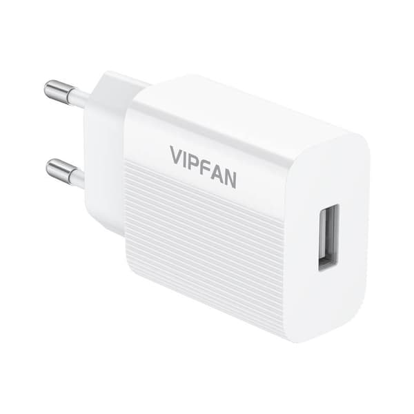 Mains charger Vipfan E01, 1x USB, 2.4A + Micro USB cable (white)