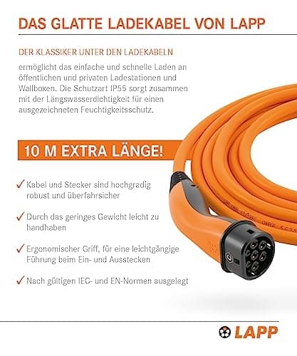 LAPP MOBILITY laddkabel typ 2, upp till 22 kW, 10 m, orange (65311)
