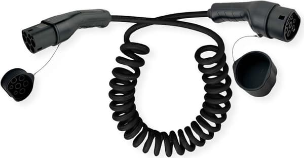 ROLINE e-bil ladekabel type 2, 3-faset, 480VAC (3P+N+E), 16 A, 11 kW, spiralkabel, 3 m