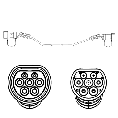 ROLINE e-bil ladekabel type 2, 3-faset, 480VAC (3P+N+E), 32 A, 22 kW, 3 m