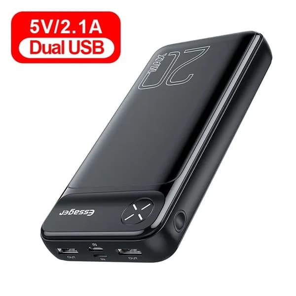 Power Bank, 20000mAh Kapacitet, 20W Hurtig Opladning, 21A Sort, 20000mah