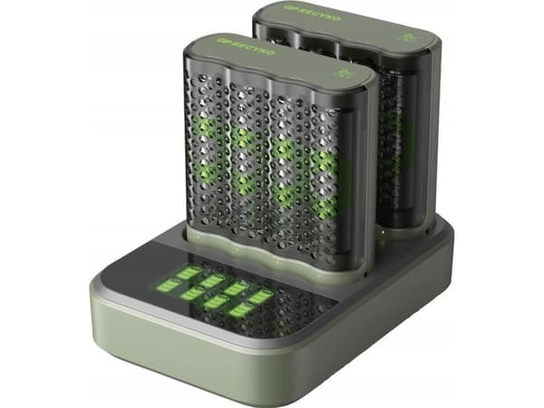 2x USB-batterilader M452, 8 ladeplasser, inkl. dockingstasjon D851 (grå, inkl. 8x GP-batterier AA 2.600mAh)