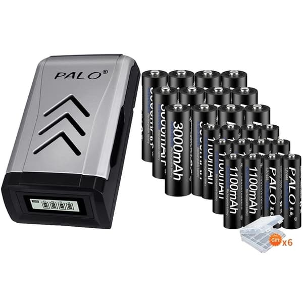 Genopladelige batterier, 1100mAh kapacitet, Ni-MH teknologi, 12V, 12AA AAA og oplader