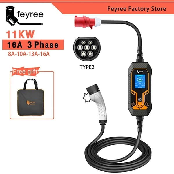 EV bärbar laddare, 11KW snabbladdning, Typ2-kontakt, 11KW 5M UTAN Adapter, TYPE2